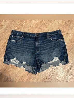 Aerie Distressed Denim Cutoff Shorts Dark Wash Raw Hem Women’s XL